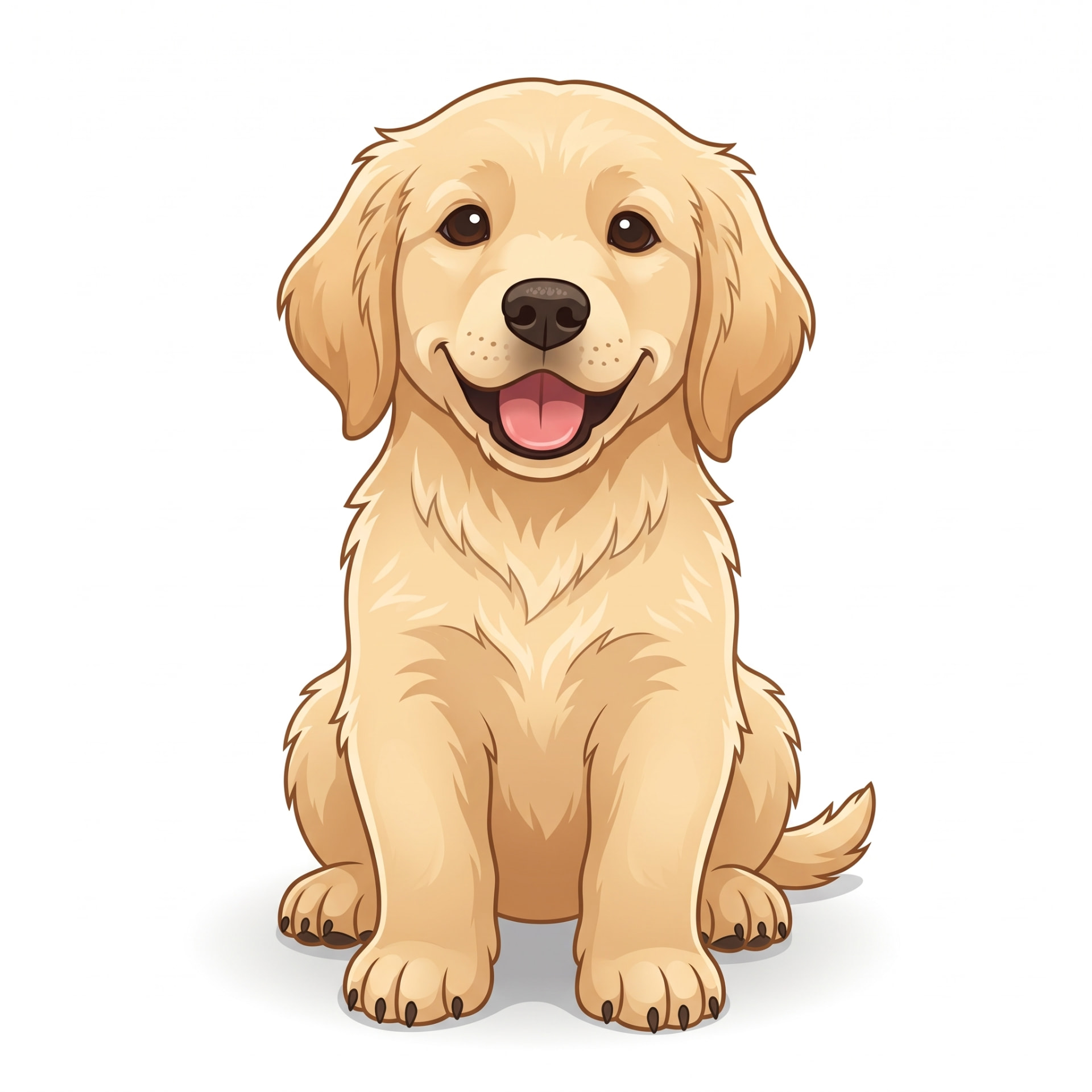 Cartoon-style golden retriever puppy in the same pose