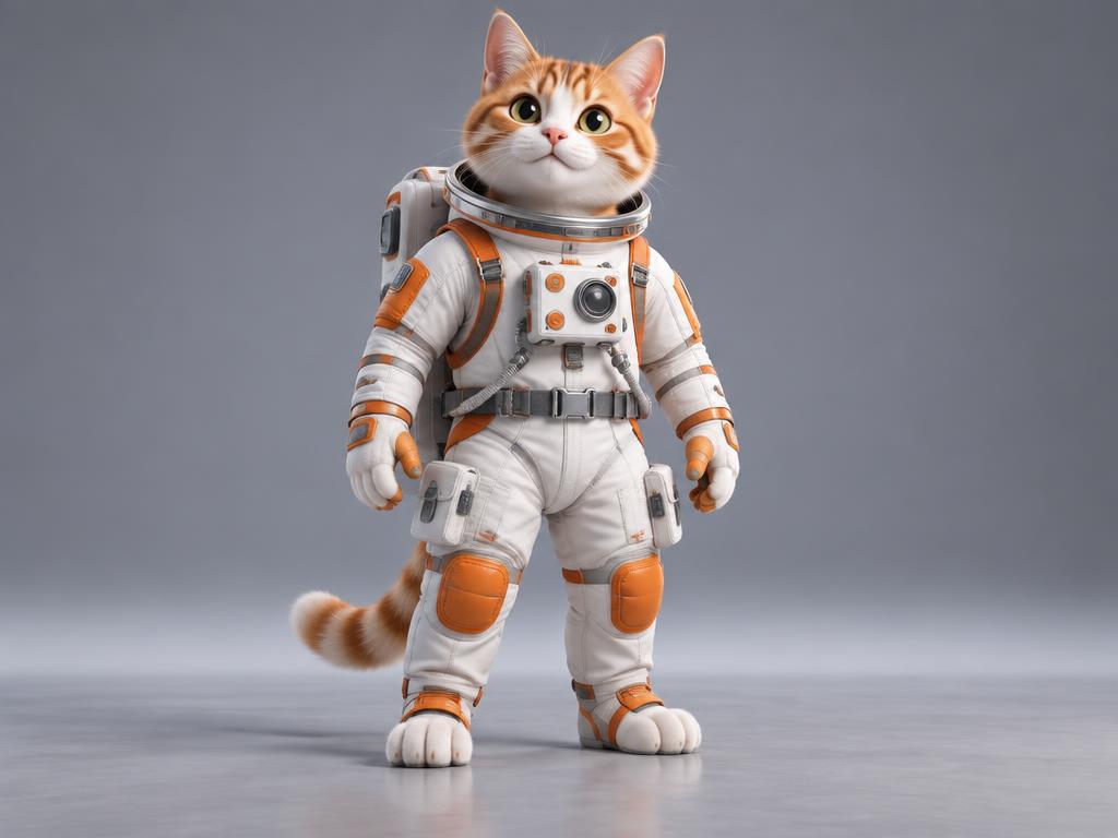 Astronaut cat in a white and orange spacesuit